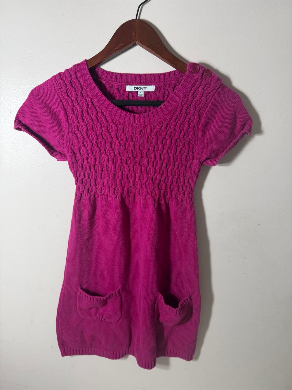 DKNY Girls' Bright Magenta Knit Pocket Dress